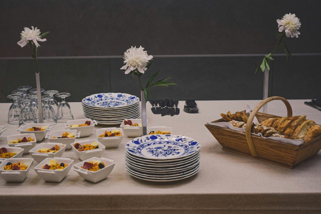 a table with plates and bowls